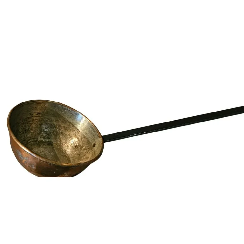 Antique Large Hand Forged French Copper Pots With Brass Handles 23